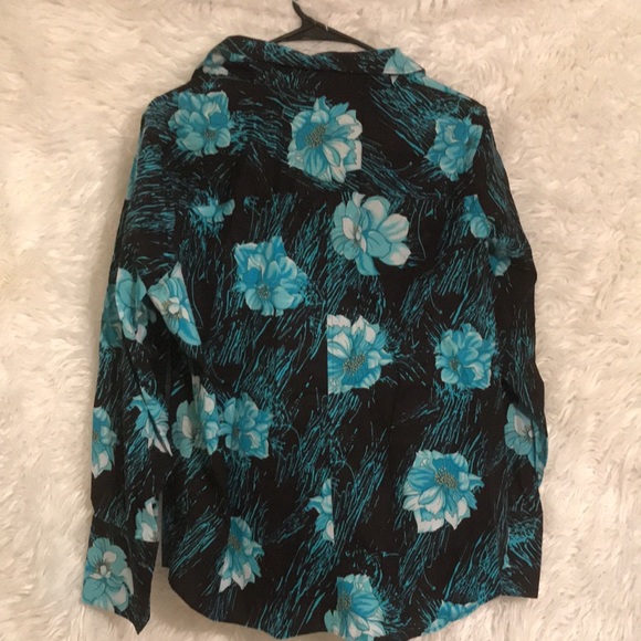 Blue Floral Long Sleeve Button Up Blouse - Picture 2 of 5